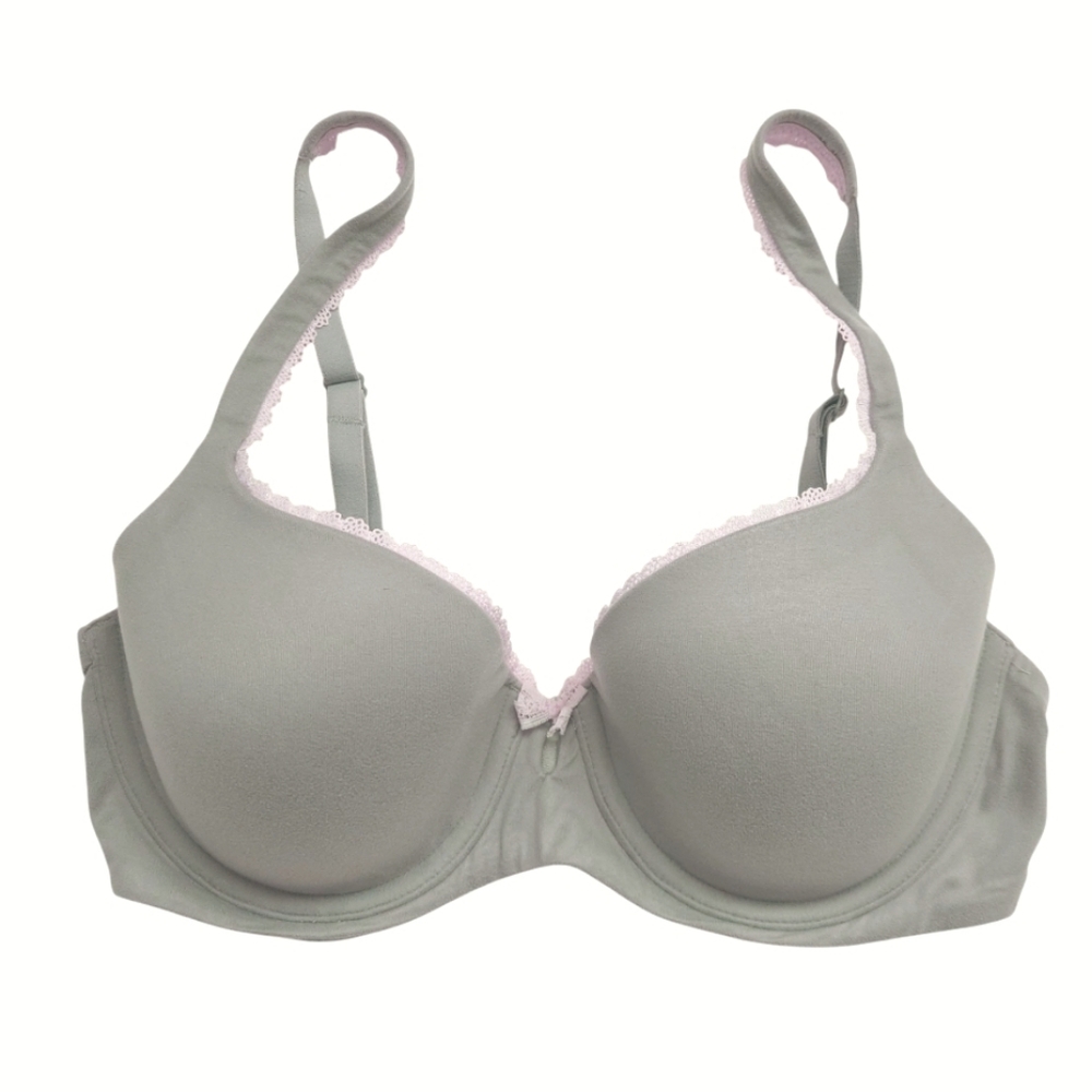 VICTORIA'S SECRET Body By Victoria Lined Demi Bra Gray Pink Lace Details 32DD